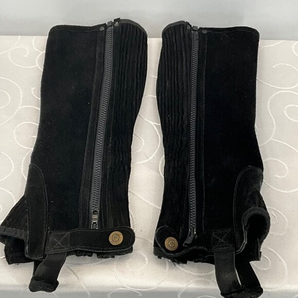 Perris Riding Half Chaps Black Suede CL Zipper Closure Horseback Gear - Picture 1 of 6